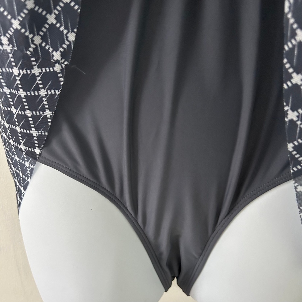 Women Navy White One-Piece Geometric Mesh Modest Swimsuit Swim Dress XL NWOT - Picture 5 of 10